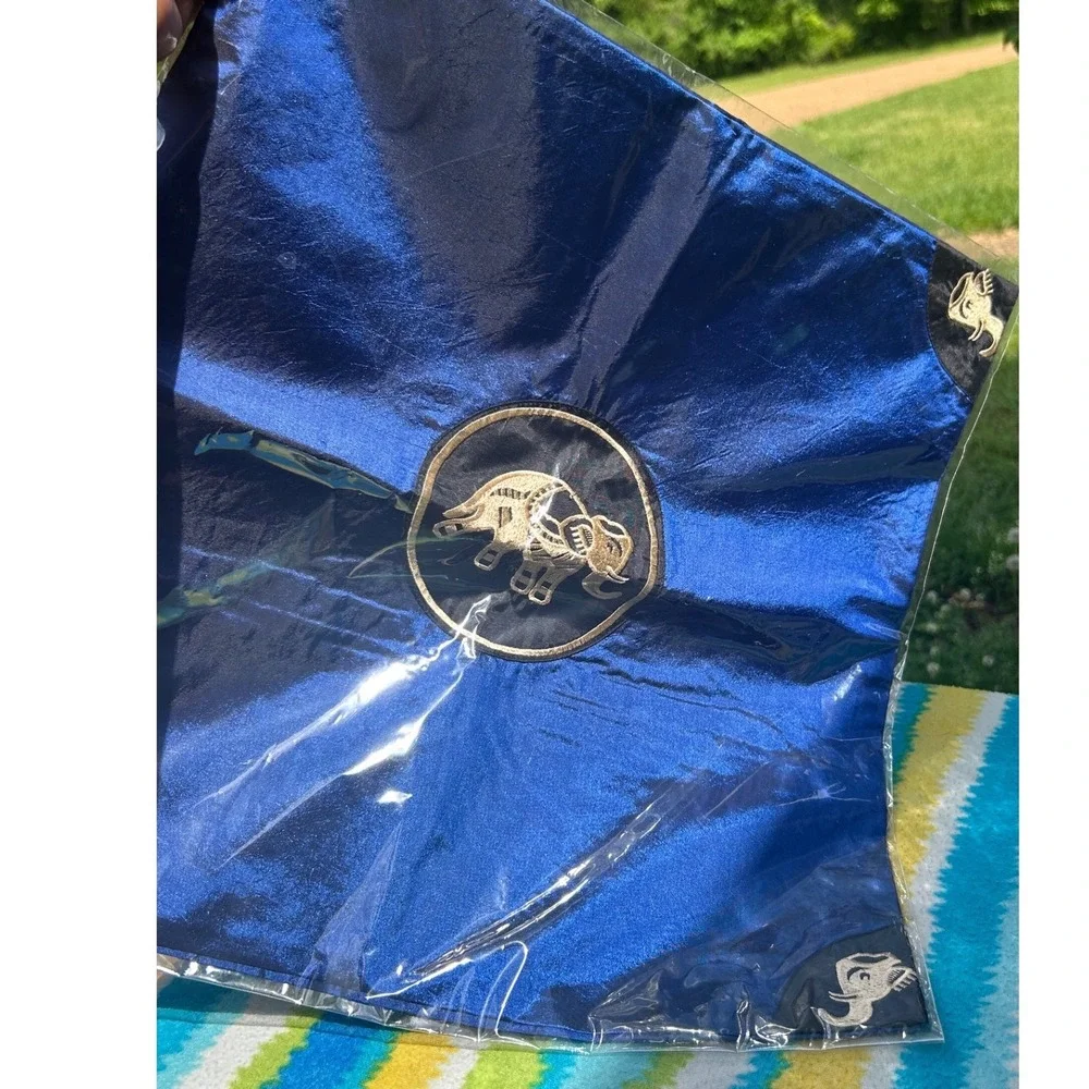 New 2 Elephant Thai Pillow Cover cases 18x18‎ Blue Silk Embroidered Vintage